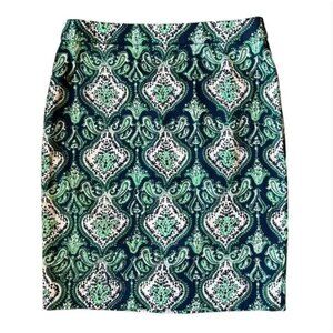 J Crew Paisley Pencil Skirt Women's Size 0 Blue Green Work Cruise Vacation Summe